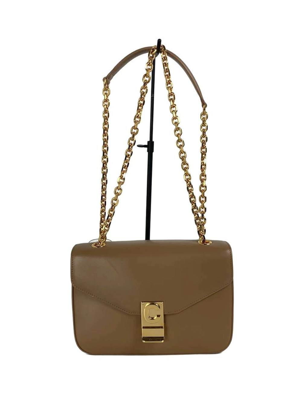 Celine C Chain Shoulder Bag Leather Beige Cream